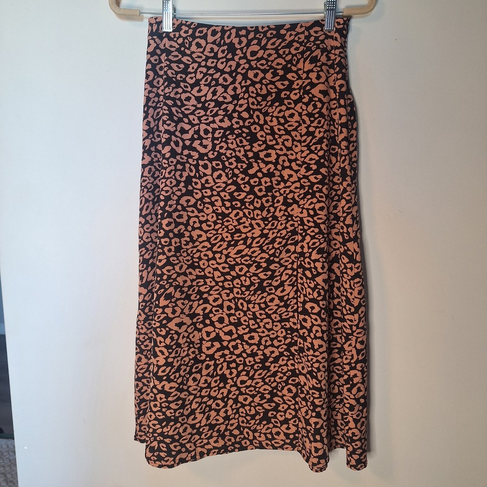 SHEIN Leopard Print A-Line Midi Skirt Brown Black Size Small - Picture 4 of 6